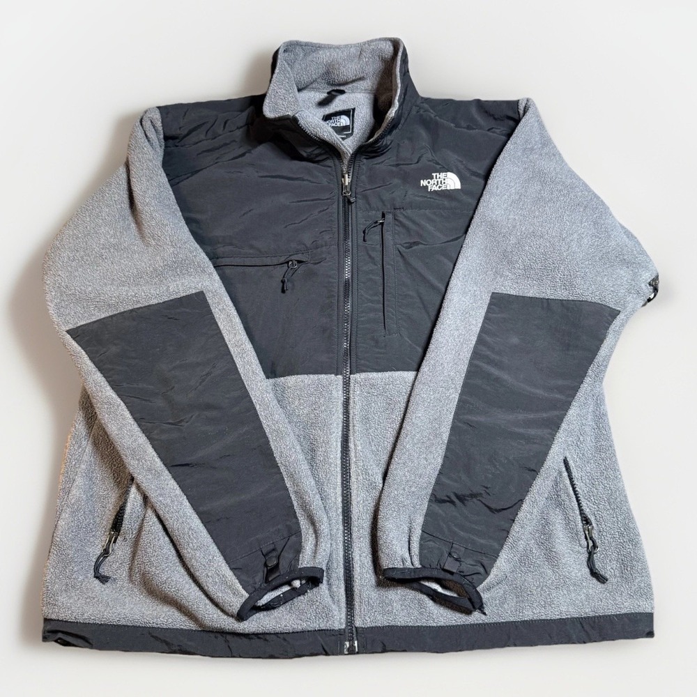 The North Face Denali Polartec Fleece Jacket Mens XL Grey Black Full Zip READ